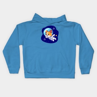 Cute Corgi Dog Astronaut Floating In Space Cartoon Kids Hoodie